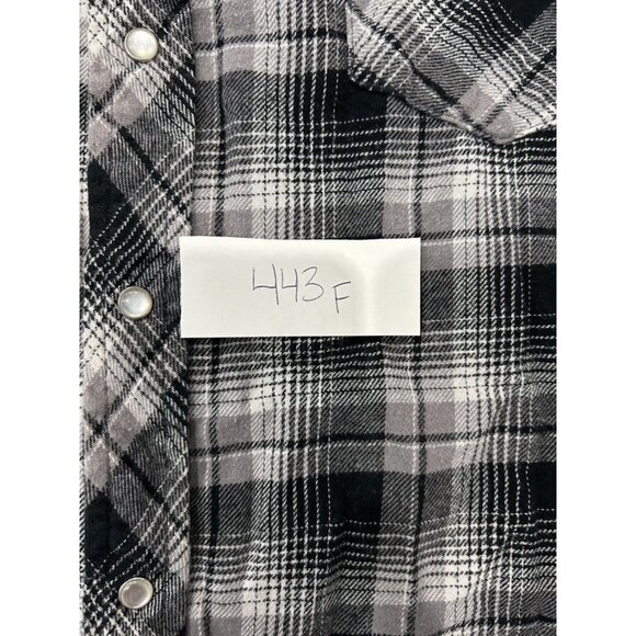 Wrangler Plaid Flannel Shirt Black White Long Sleeve Pearl Snap Buttons Sz L - Picture 6 of 7